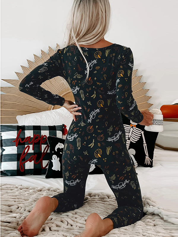 Wrap Halloween Ghost Printed V-Neck Jumpsuits