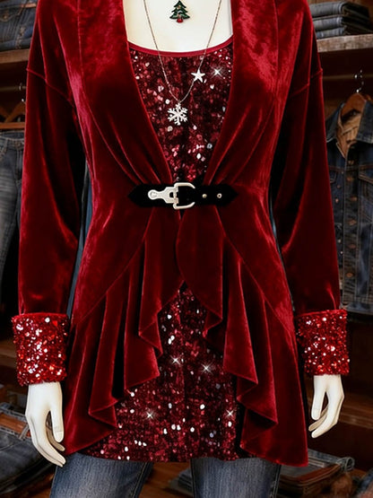 Women's Casual Christmas Splicing Contrast Color Two-Piece Top