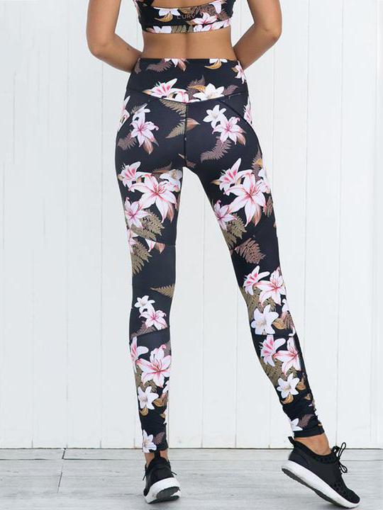 Flower Printed Front Cross Tanks And Leggings Suits