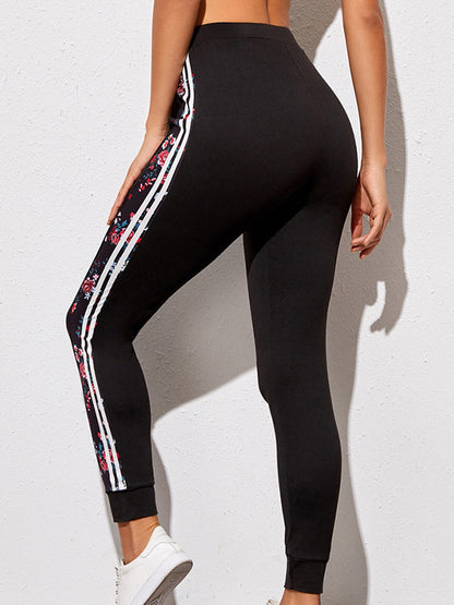 Floral Printed Striped Splicing Empire Butt Lifter Yoga Leggings