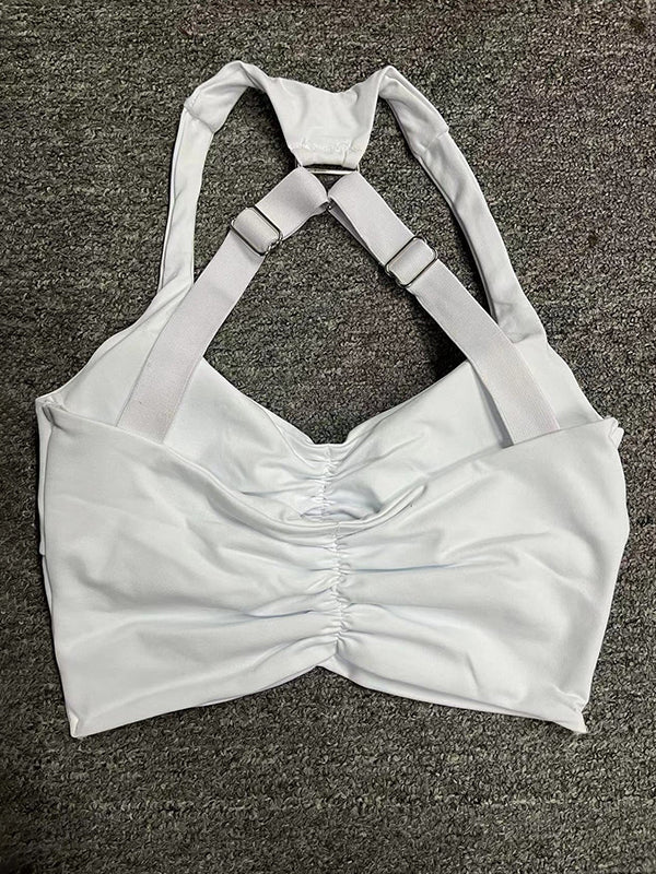 Skinny Sleeveless Hollow Solid Color Sports Bra Spaghetti-Neck Bra