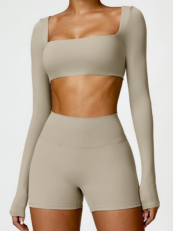 Skinny Wrap Solid Color Square-Neck Yoga Tops