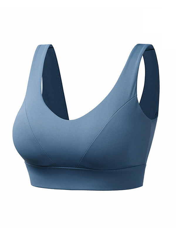 Solid Color Gathered Anti-Vibration Sport Bra