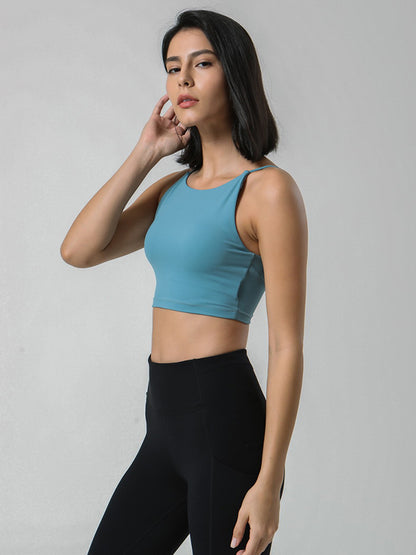 Exposed Navel Wrap Solid Color Sleeveless Tanks