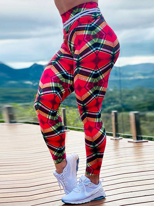 Color Plaid Digital Print Yoga Pants