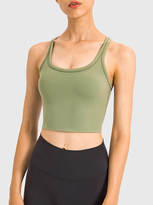 Skinny Wrap Sports Bra Hollow Yoga Tops Solid Color U-Neck Bra