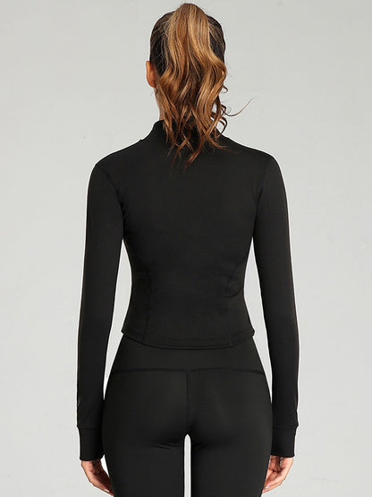 Solid Color Long-Sleeved Stand-Collar Tight Stretch Yoga Top