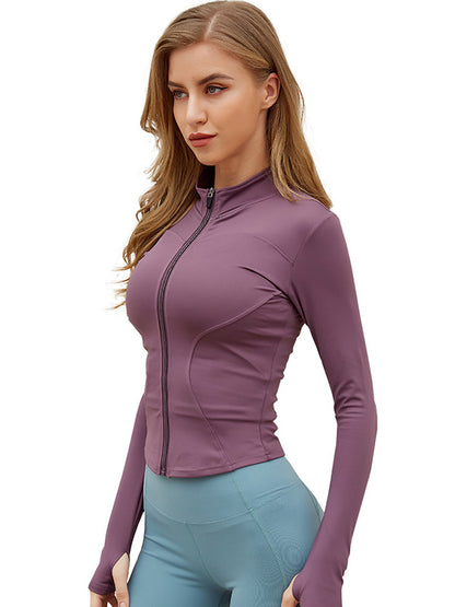 Solid Color Long Sleeves Quick-Dry Zipper Sport Jackets