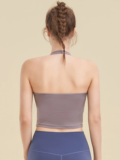 Skinny Wrap Backless Solid Color Halter-Neck Yoga Tops