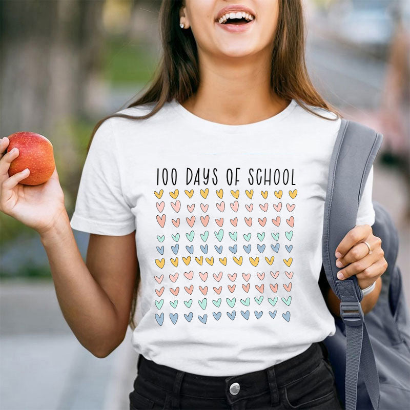 100 Days Of School 100 Hearts Teacher T-Shirt