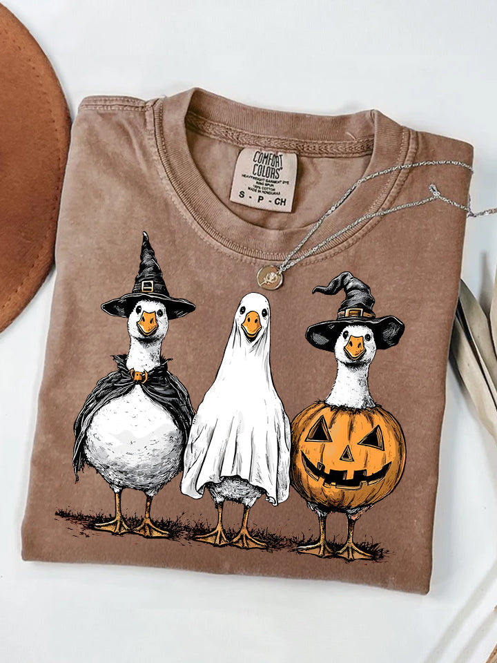 Boo Ghost Halloween Goose  Retro T-shirt