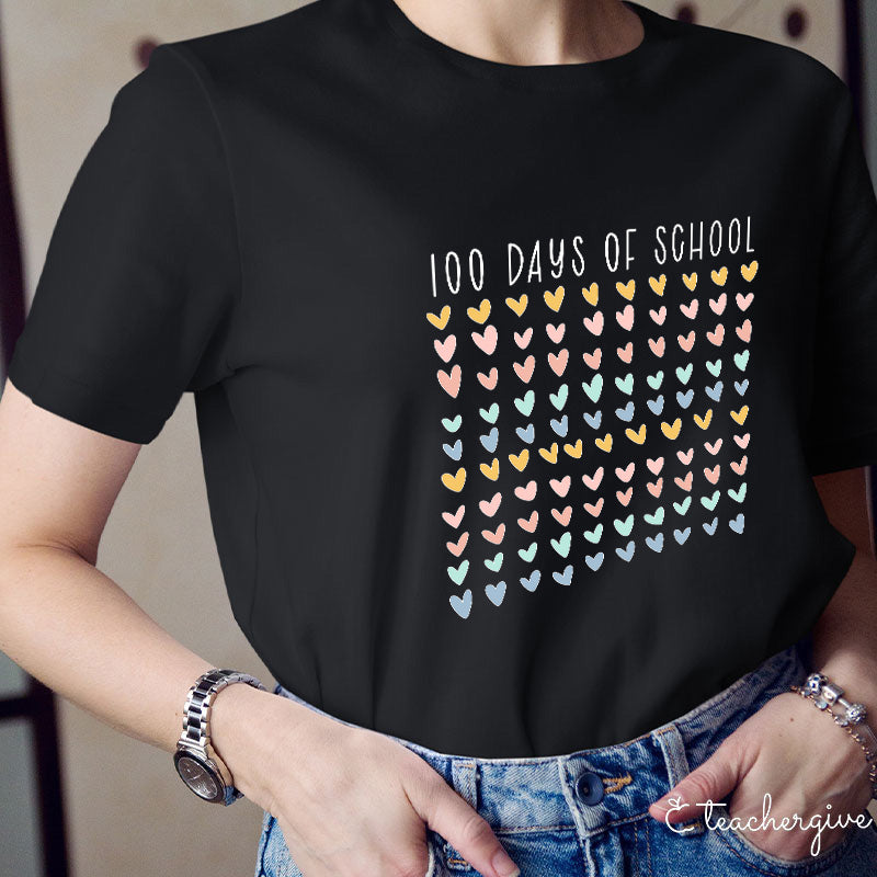100 Days Of School 100 Hearts Teacher T-Shirt