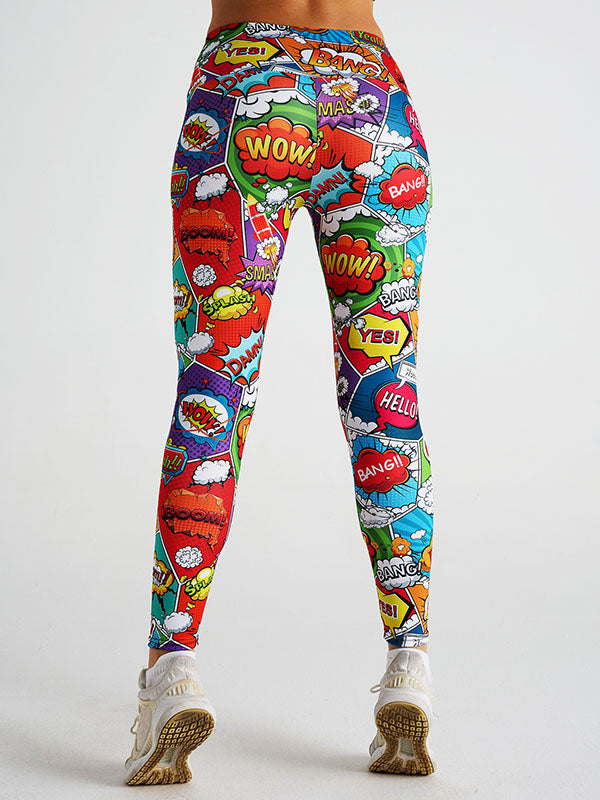 Skinny Leg High-Waisted Letter Print Multi-Colored Printed Leggings