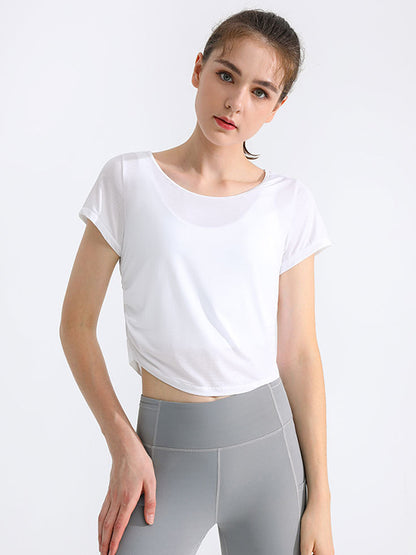 Loose Hollow Solid Color Round-Neck Yoga Tops