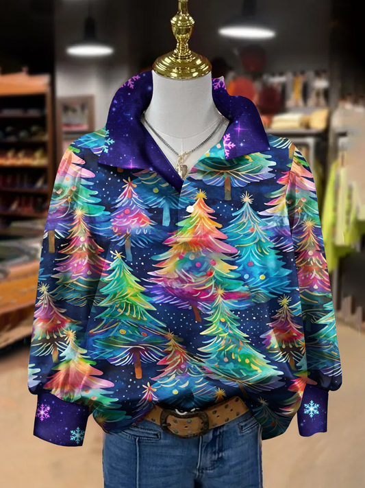 Colorful Glitter Christmas Tree Print Long Sleeve Top