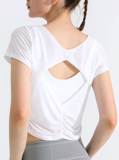 Loose Hollow Solid Color Round-Neck Yoga Tops