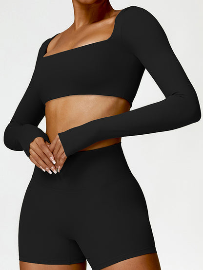 Skinny Wrap Solid Color Square-Neck Yoga Tops