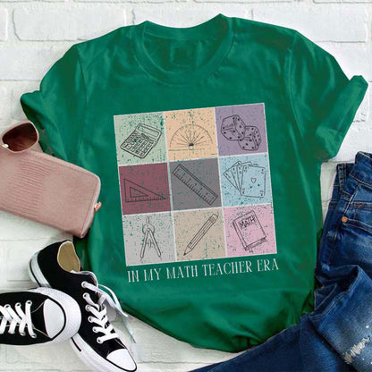 In My Math Teacher Era Mathematical Tools Icons Teacher T-Shirt