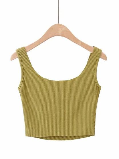 Solid Spaghetti-Neck Exposed Navel Vest Top