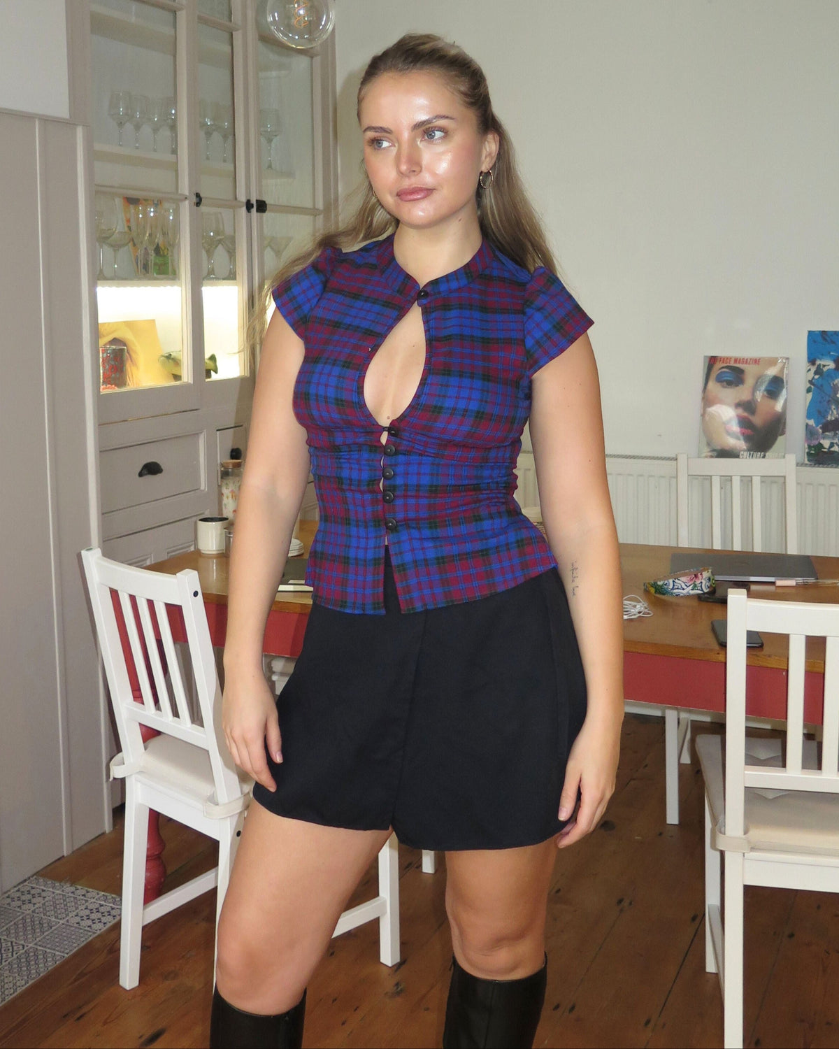 The Paulina Top in Blueberry Tartan