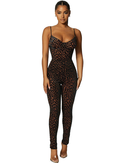 Leopard U-Neck Sleeveless Wrap Jumpsuits