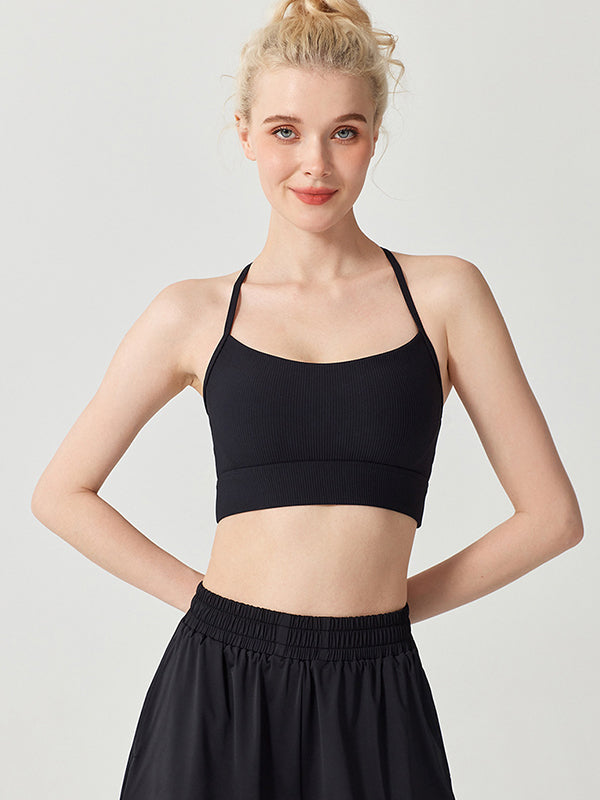 Wrap Hollow Solid Color Sports Bra