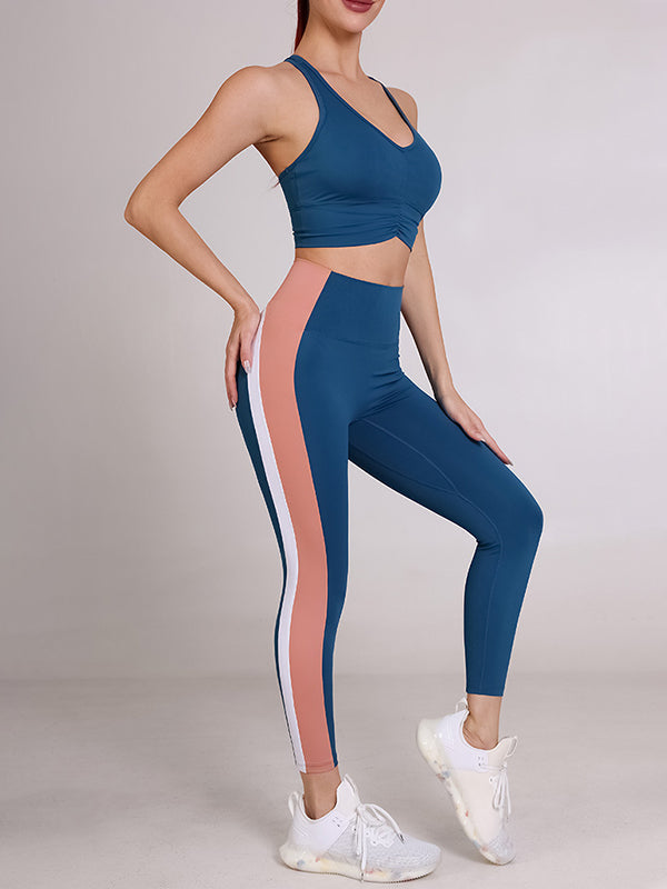 Nude Color Contrast Stitching High Elastic Sports Fitness Suit