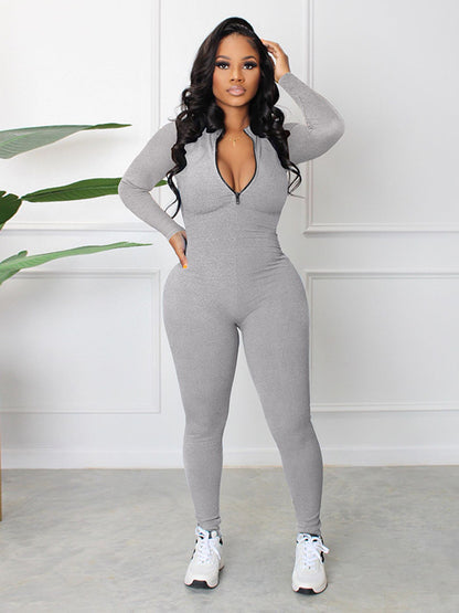 Skinny Solid Color Zipper Jumpsuits