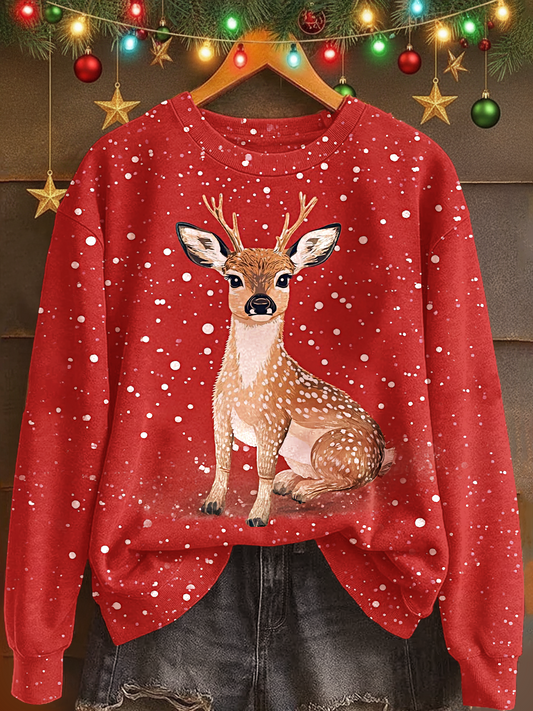 Christmas Reindeer Printed Long Sleeve Casual Top