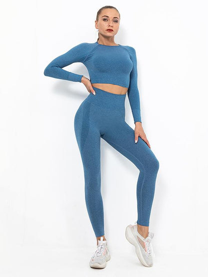 Seamless Solid Long Sleeves Tees&Leggings Yoga Suits