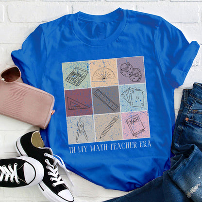 In My Math Teacher Era Mathematical Tools Icons Teacher T-Shirt