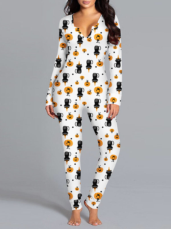 Wrap Halloween Ghost Printed V-Neck Jumpsuits