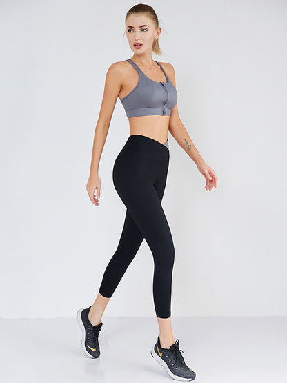 Contrast Color High-Waisted Back Cross Bra&Leggings Suits