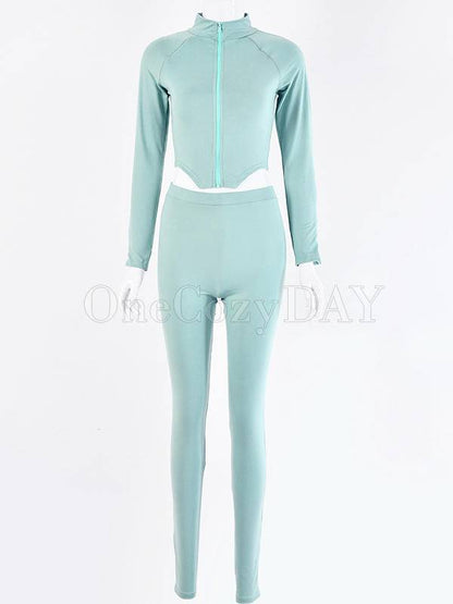 Cropped Zipper Long Sleeves Yoga Suits