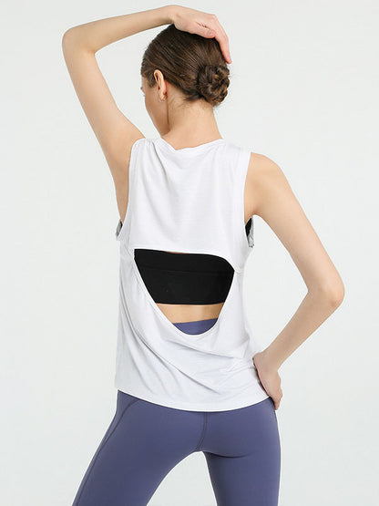 Loose Sleeveless Hollow Solid Color Round-Neck Sports Vest Top