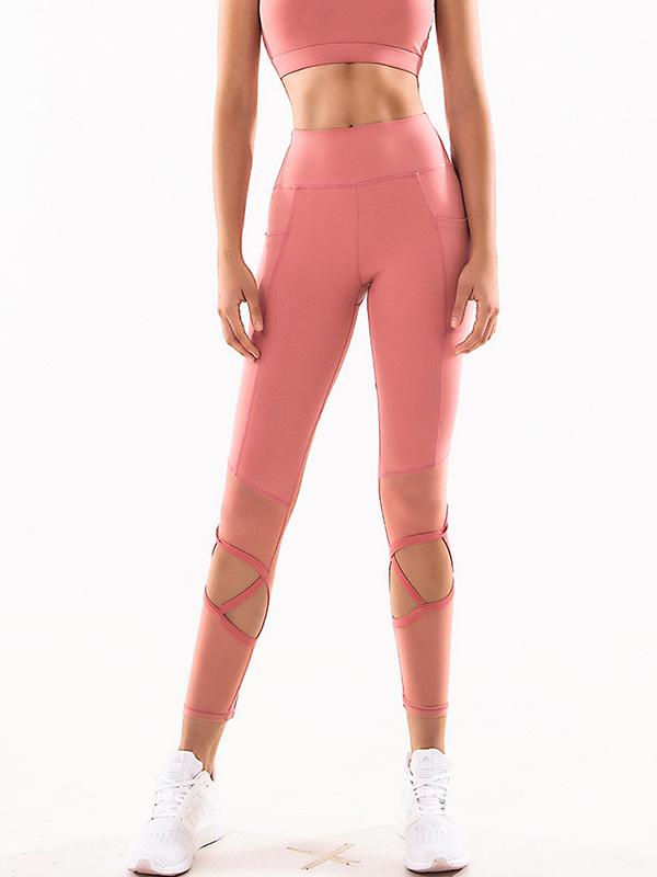 Solid Hollow Wrap Breathable Yoga Leggings