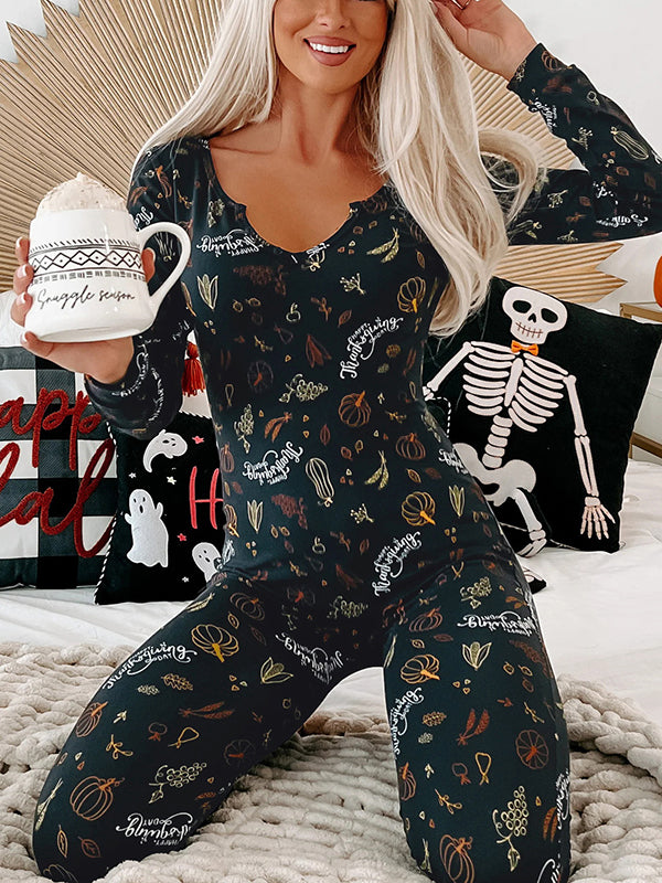 Wrap Halloween Ghost Printed V-Neck Jumpsuits