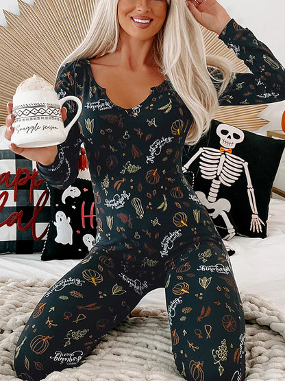 Wrap Halloween Ghost Printed V-Neck Jumpsuits