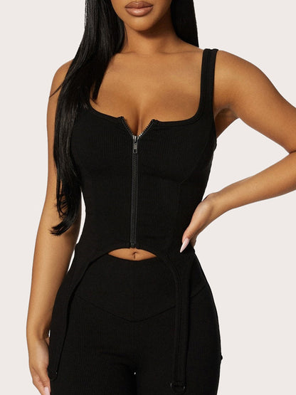 Designed Wrap Sleeveless Zipper Vest