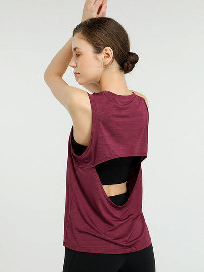 Loose Sleeveless Hollow Solid Color Round-Neck Sports Vest Top