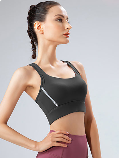 Wrap Hollow Solid Color Spaghetti-Neck Sports Bra