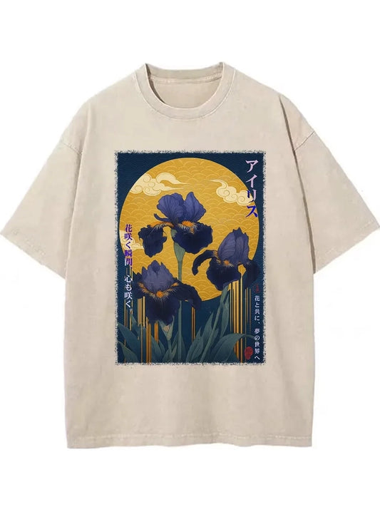 Japan Ukiyoe Luan Tail Flower Poster Washed T-shirt