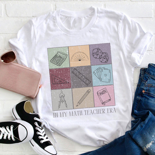 In My Math Teacher Era Mathematical Tools Icons Teacher T-Shirt