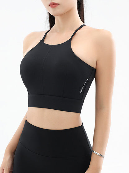 Skinny Wrap Buckle Yoga Tops Solid Color Spaghetti-Neck Bra