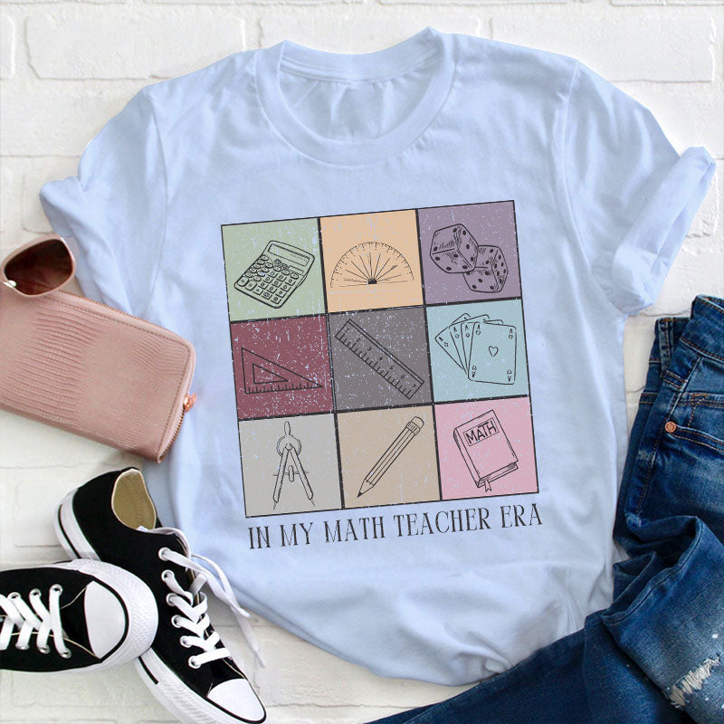 In My Math Teacher Era Mathematical Tools Icons Teacher T-Shirt