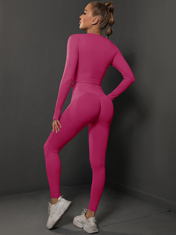 Solid Color Long Sleeve Tee & Leggings Yoga Suits