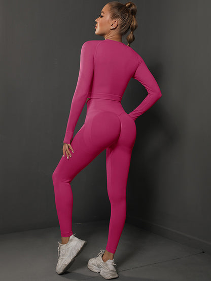 Solid Color Long Sleeve Tee & Leggings Yoga Suits