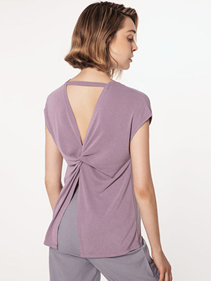 Short Sleeve Loose Round-Neck Backless Casual T-Shirt Top