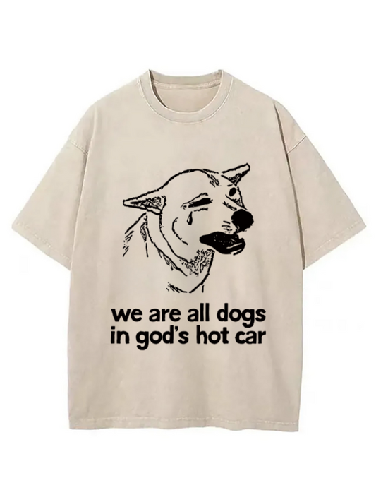 Sad Dog Funny Washed T-shirt