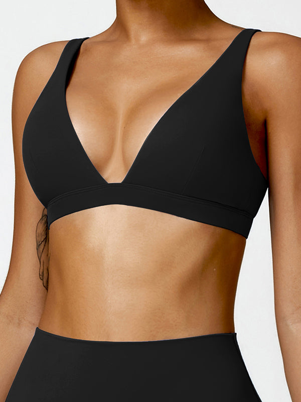 Wrap Backless Solid Color Spaghetti-Neck Sports Bra